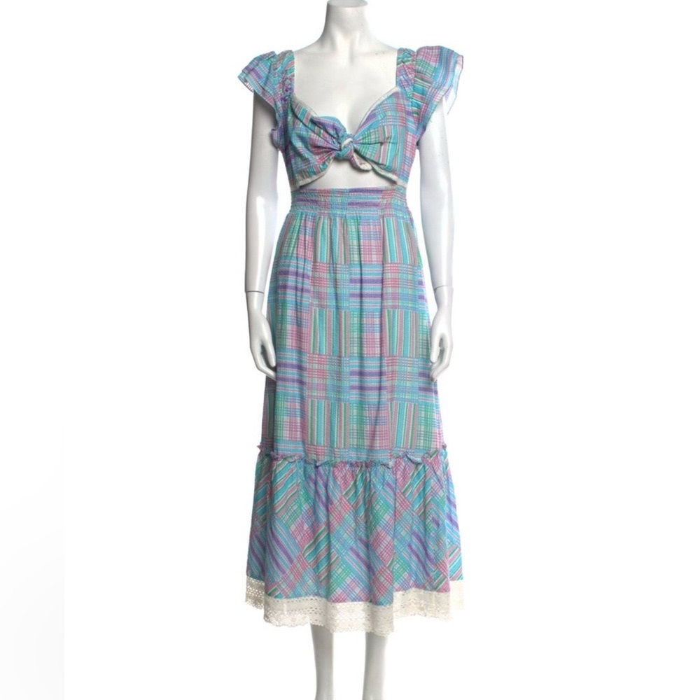 Emeka Plaid cut-out Maxi Dress with Lace Trim